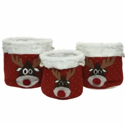 KAEMINGK Lot de 3 paniers de rangement (H35 cm) Têtes de Renne Rouge New