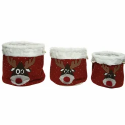 KAEMINGK Lot de 3 paniers de rangement (H35 cm) Têtes de Renne Rouge New
