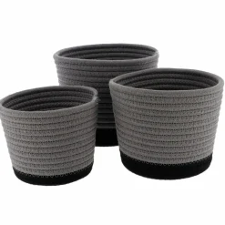 TENDANCE Lot de 3 paniers (H16 cm) Black Line /Noir Gris New