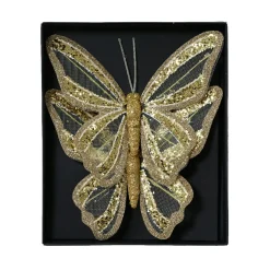 KAEMINGK Lot de 2 Papillons sur pince (H14 cm) Rêverie Or New