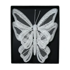 KAEMINGK Lot de 2 Papillons sur pince (H14 cm) Rêverie d'hiver Blanc