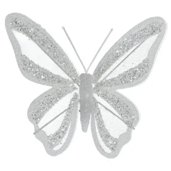 KAEMINGK Lot de 2 Papillons sur pince (H14 cm) Rêverie d'hiver Blanc