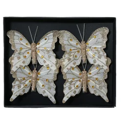 KAEMINGK Lot de 4 Papillons sur pince (H8 cm) Éclats et perles Dés Or Online