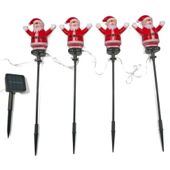 CHRISTMAS DREAM Lot de 4 piquets de jardin solaire (H40 cm) Père Noël lumineux Blanc chaud Rouge New
