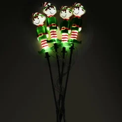 CHRISTMAS DREAM Lot de 4 piquets de jardin solaire (H40 cm) Lutin farceur lumineux Blanc chaud Vert Sale