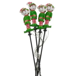 CHRISTMAS DREAM Lot de 4 piquets de jardin solaire (H40 cm) Lutin farceur lumineux Blanc chaud Vert Sale