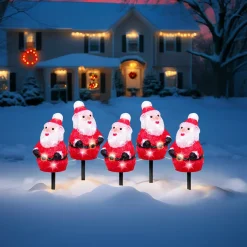 EMINZA Lot de 5 piquets de jardin lumineux 100 LED (H20 cm) Père Noël Blanc froid Clearance