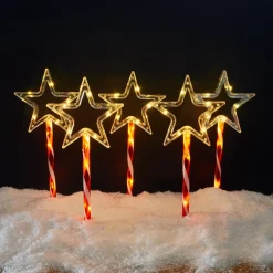 KOOPMAN Lot de 5 piquets lumineux à piles 45 LED (H44 cm) Étoiles Candy Multicolore Hot