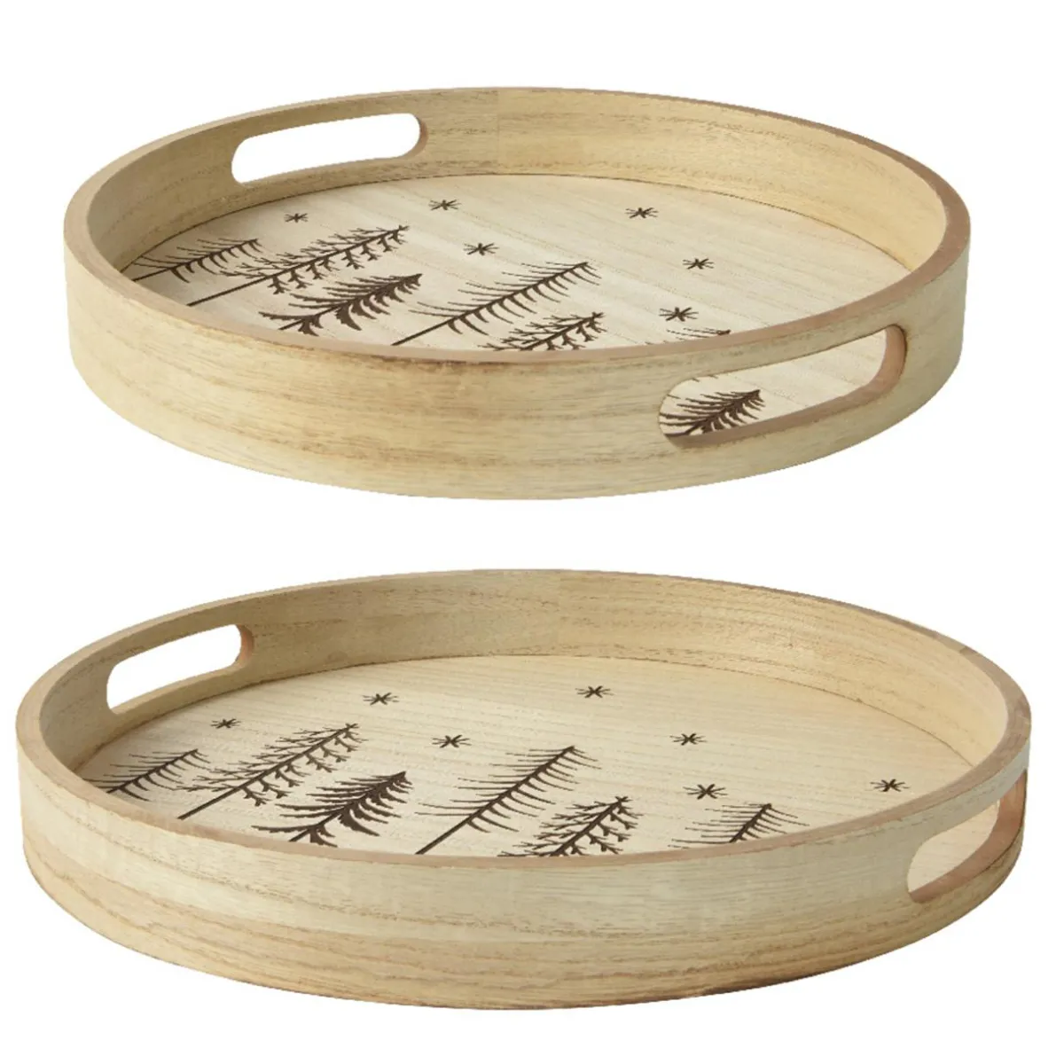 KAEMINGK Lot de 2 plateaux ronds en (D34-D29 cm) Sapins de Noël Bois