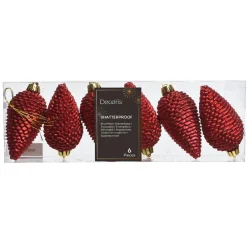 KAEMINGK Lot de 6 pommes de pin à suspendre (H8 cm) Alpine Rouge Best