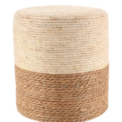 TENDANCE Lot de 2 poufs en bois et maïs (H36 cm) Ibiza Beige New