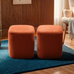 EMINZA Lot de 2 poufs en velours (H38 cm) Shan Terracotta Clearance