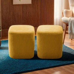 EMINZA Lot de 2 poufs en velours (H38 cm) Shan Jaune moutarde Clearance