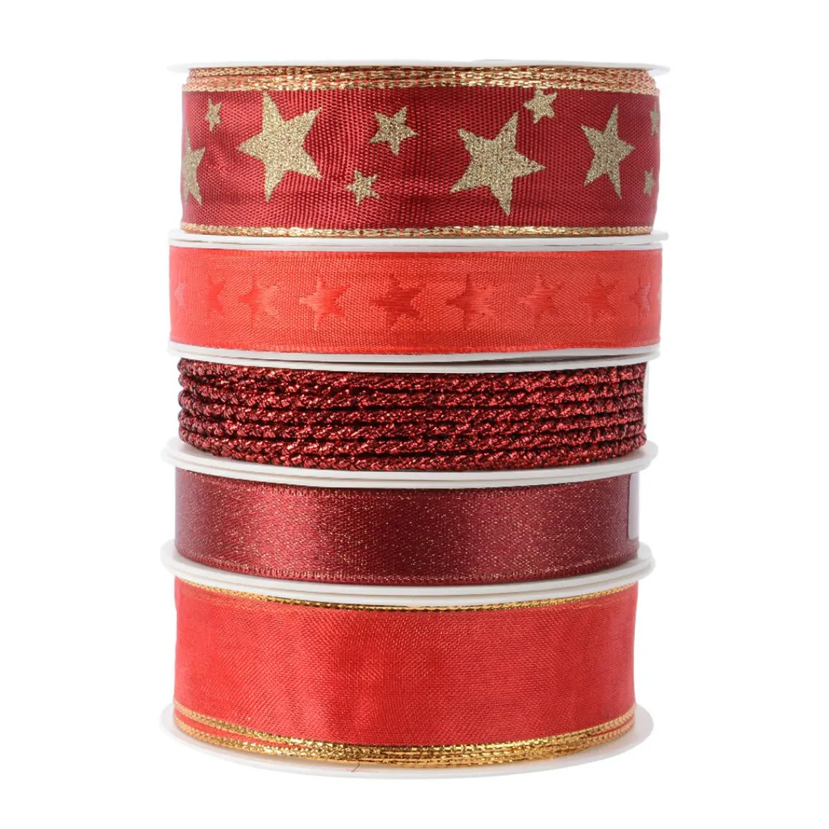 KAEMINGK Lot de 5 rubans de Noël 3 m - Satin et étoiles Rouge Clearance