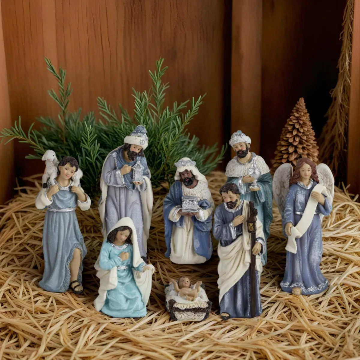 KAEMINGK Lot de 8 santons (Hauteur 15 cm) de Clémence Bleu Discount