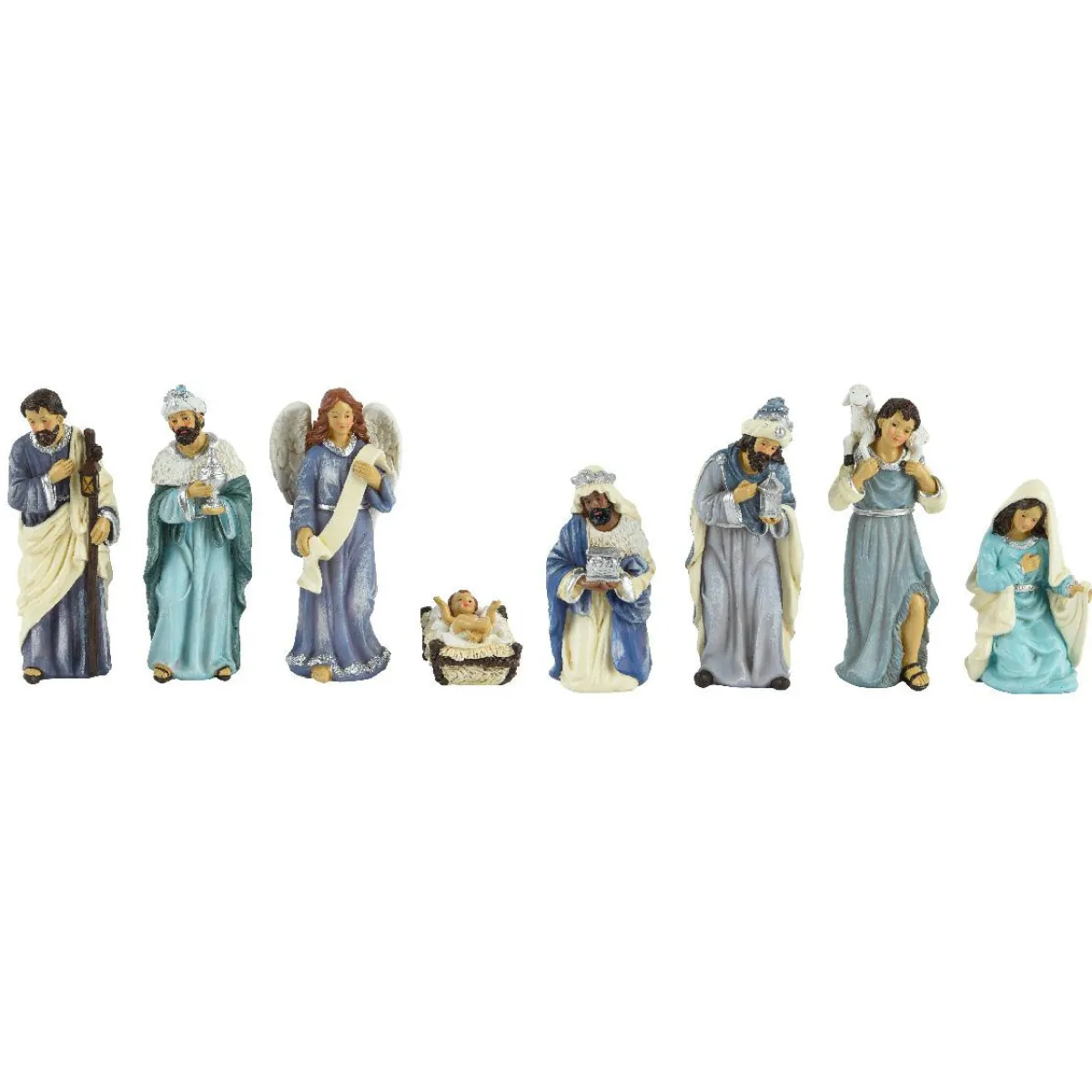 KAEMINGK Lot de 8 santons (Hauteur 15 cm) de Clémence Bleu Discount