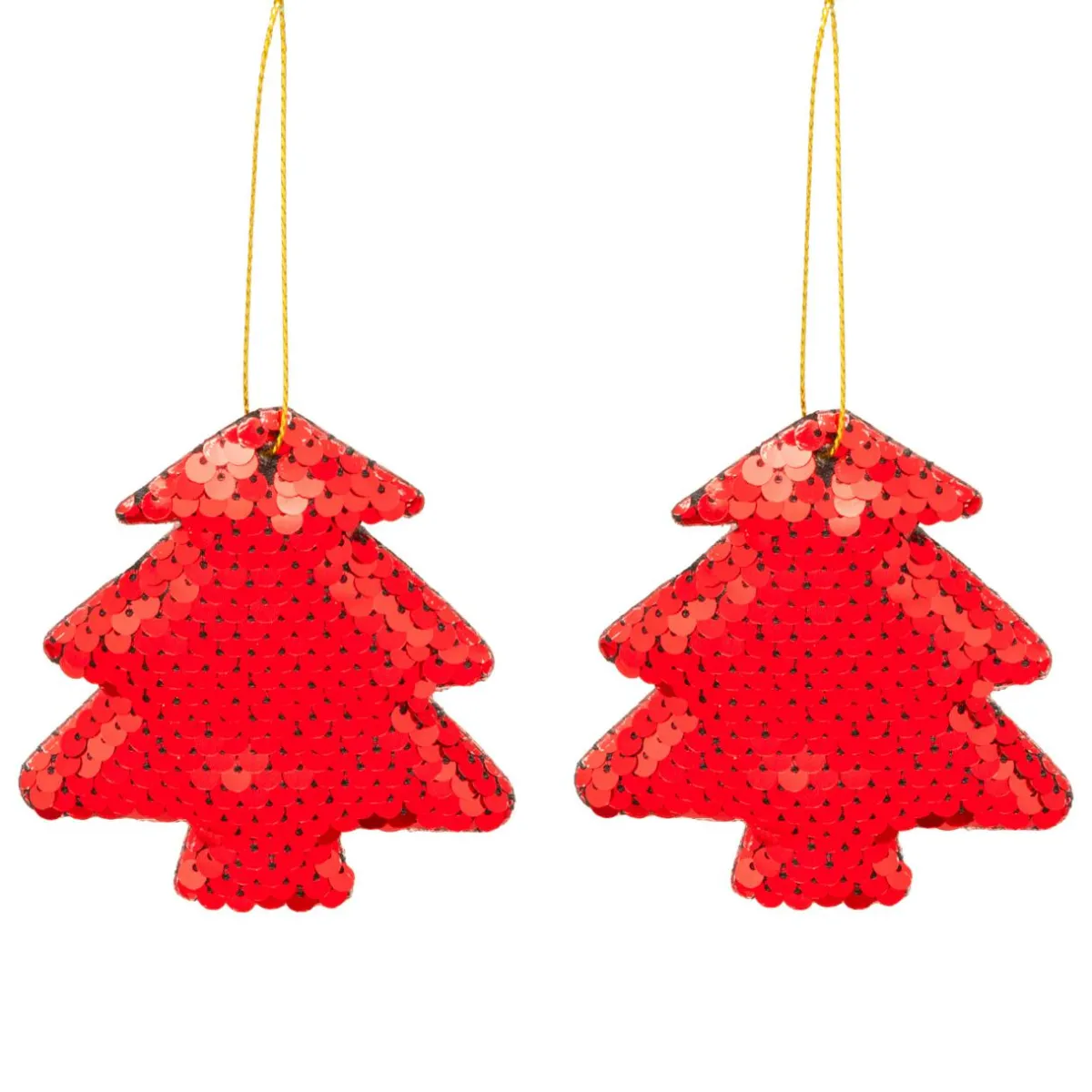 JJA Lot de 2 sapins à suspendre (H9 cm) Sequins Rouge Hot
