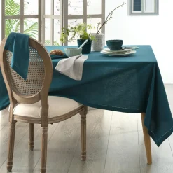 ATMOSPHERA Lot de 4 serviettes coton (40 x 40 cm) Chambray Bleu canard Best