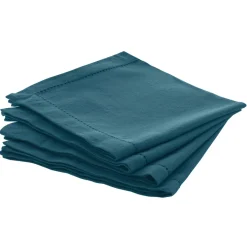ATMOSPHERA Lot de 4 serviettes coton (40 x 40 cm) Chambray Bleu canard Best