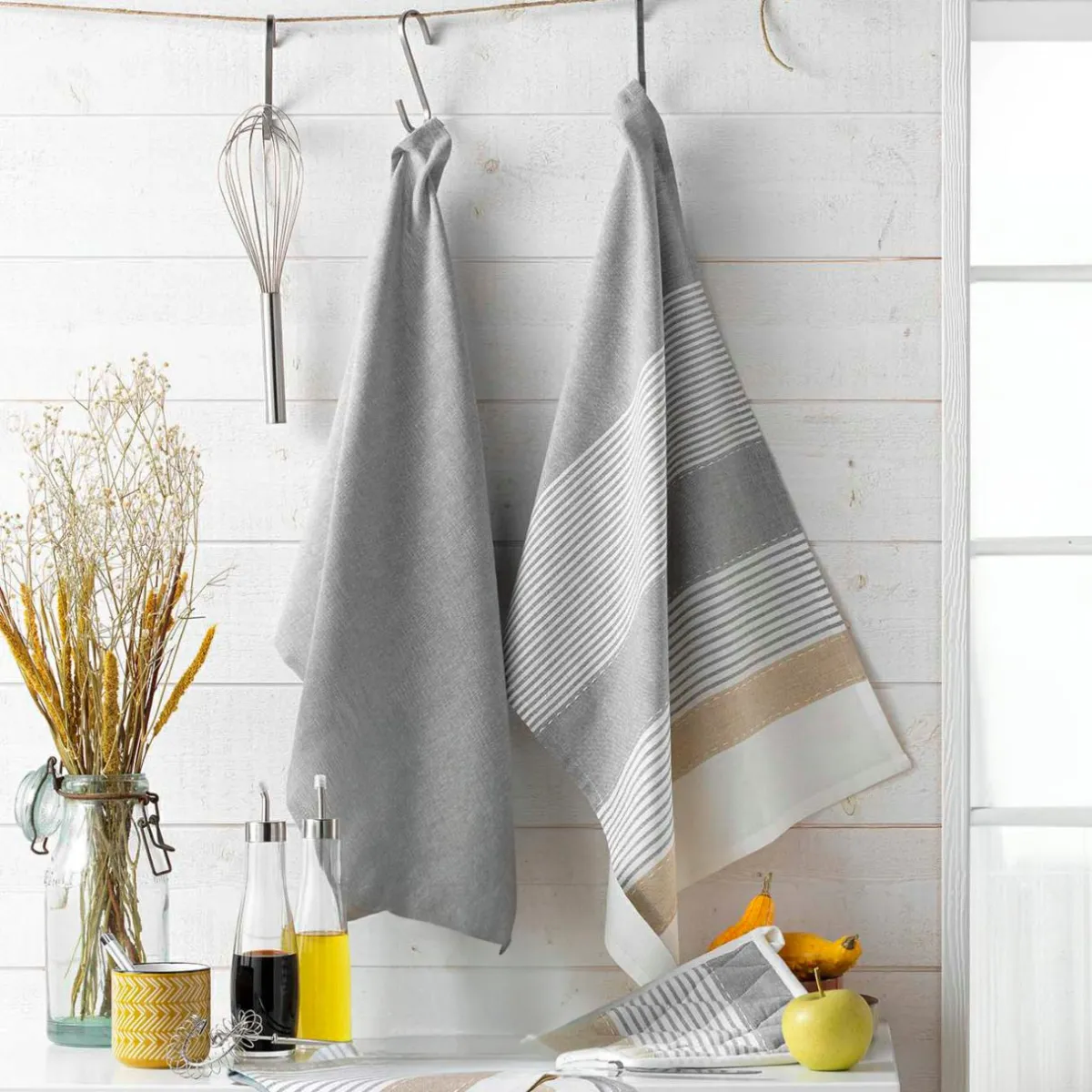douceur d'intu017drieur Lot de 3 serviettes coton tissé (40 x 40 cm) Iliabe hes Blanc