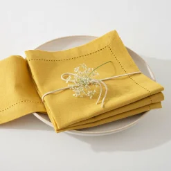 ATMOSPHERA Lot de 4 serviettes coton (40 x 40 cm) Chambray Ocre Jaune ocre Discount