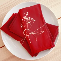 EMINZA Lot de 3 serviettes de table polyester (40 x 40 cm) Elise s Rouge Hot