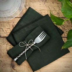 EMINZA Lot de 3 serviettes de table gaze de coton (40 x 40 cm) Gaïa Vert sapin Clearance