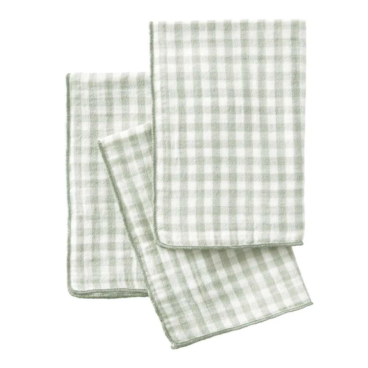 EMINZA Lot de 3 serviettes gaze de coton (40 x 40 cm) Gaïa vichy Vert Eucalyptus Discount