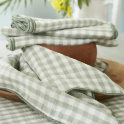 EMINZA Lot de 3 serviettes gaze de coton (40 x 40 cm) Gaïa vichy Vert Eucalyptus Discount