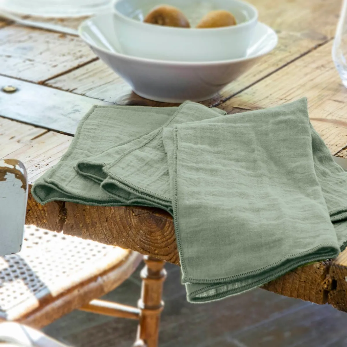 EMINZA Lot de 3 serviettes gaze de coton (40 x 40 cm) Gaïa Vert Eucalyptus Hot