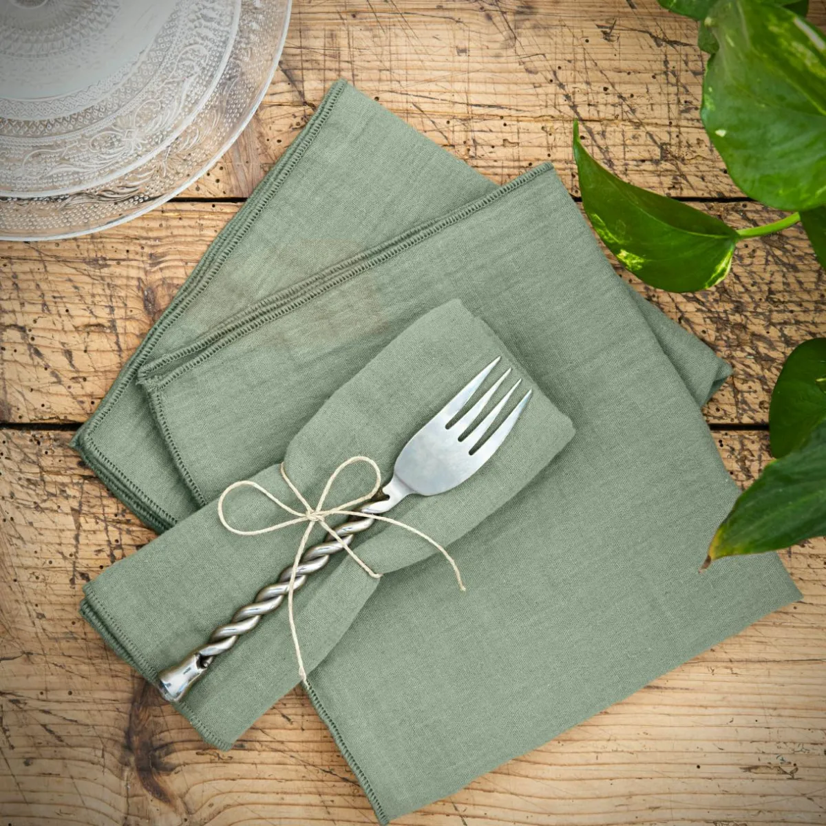 EMINZA Lot de 3 serviettes gaze de coton (40 x 40 cm) Gaïa Vert Eucalyptus Hot