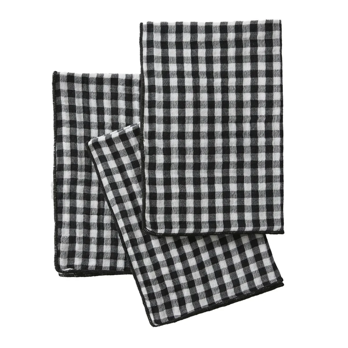 EMINZA Lot de 3 serviettes gaze de coton (40 x 40 cm) Gaïa vichy e Noir Online