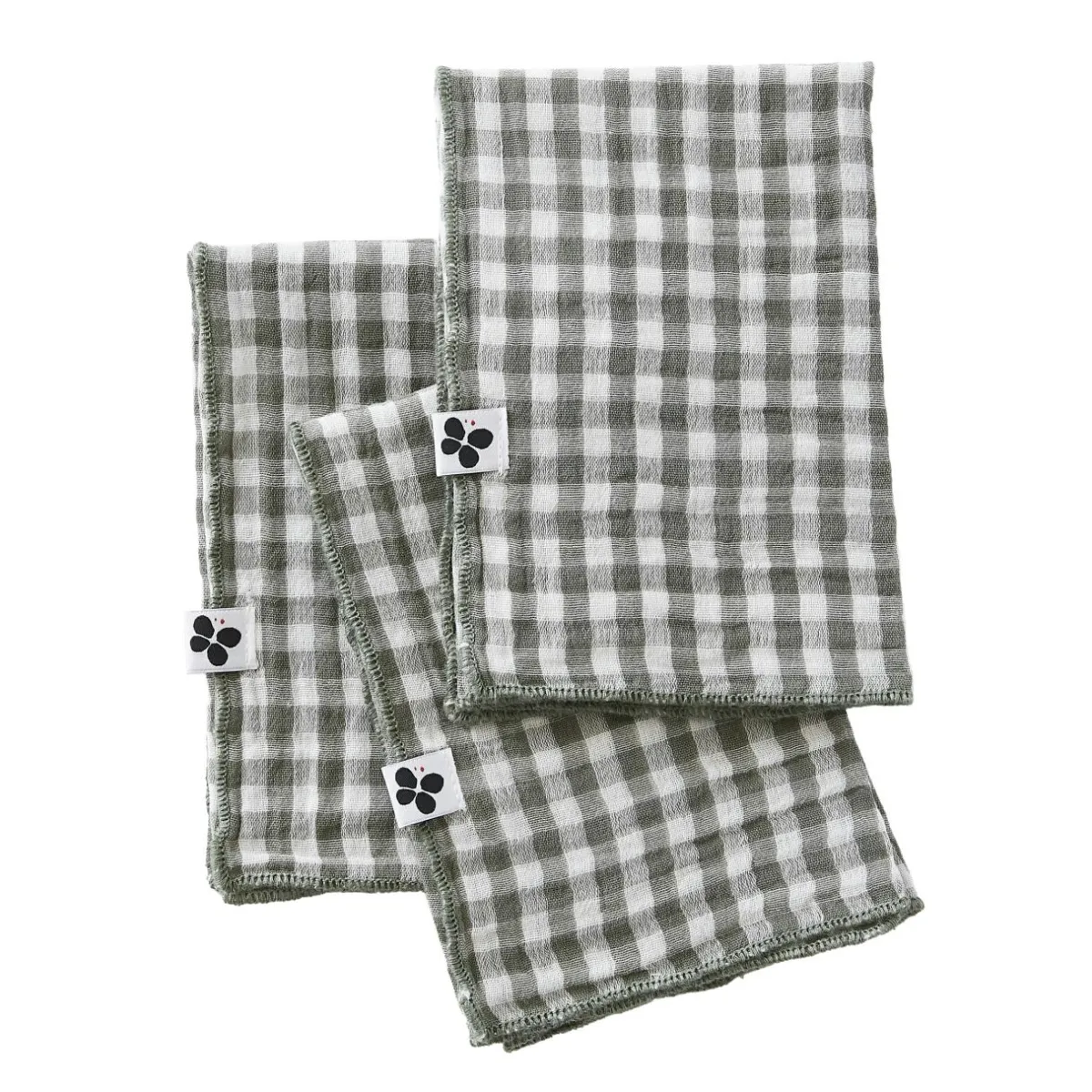 EMINZA Lot de 3 serviettes gaze de coton (40 x 40 cm) Gaïa vichy Vert romarin Best