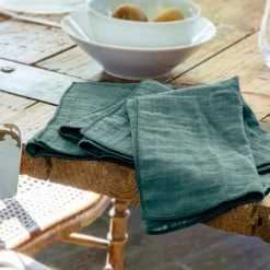 EMINZA Lot de 3 serviettes gaze de coton (40 x 40 cm) Gaïa Bleu canard Outlet