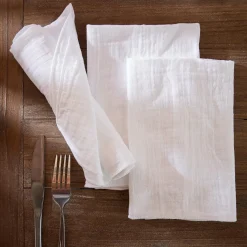 EMINZA Lot de 3 serviettes gaze de coton (40 x 40 cm) Gaïa chantilly Blanc Discount