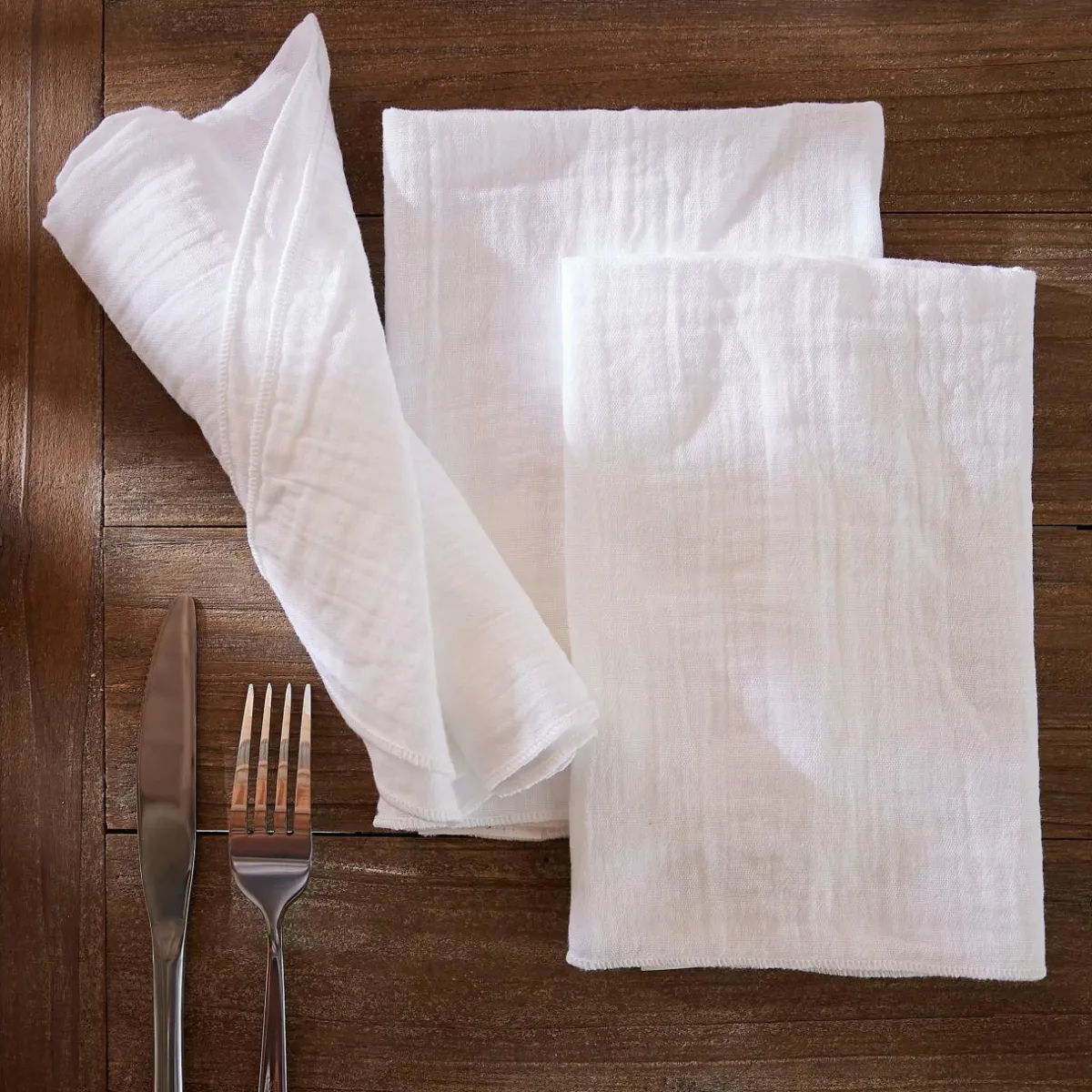 EMINZA Lot de 3 serviettes gaze de coton (40 x 40 cm) Gaïa chantilly Blanc Discount
