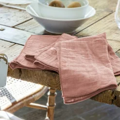 EMINZA Lot de 3 serviettes gaze de coton (40 x 40 cm) Gaïa Rose Pêche Sale