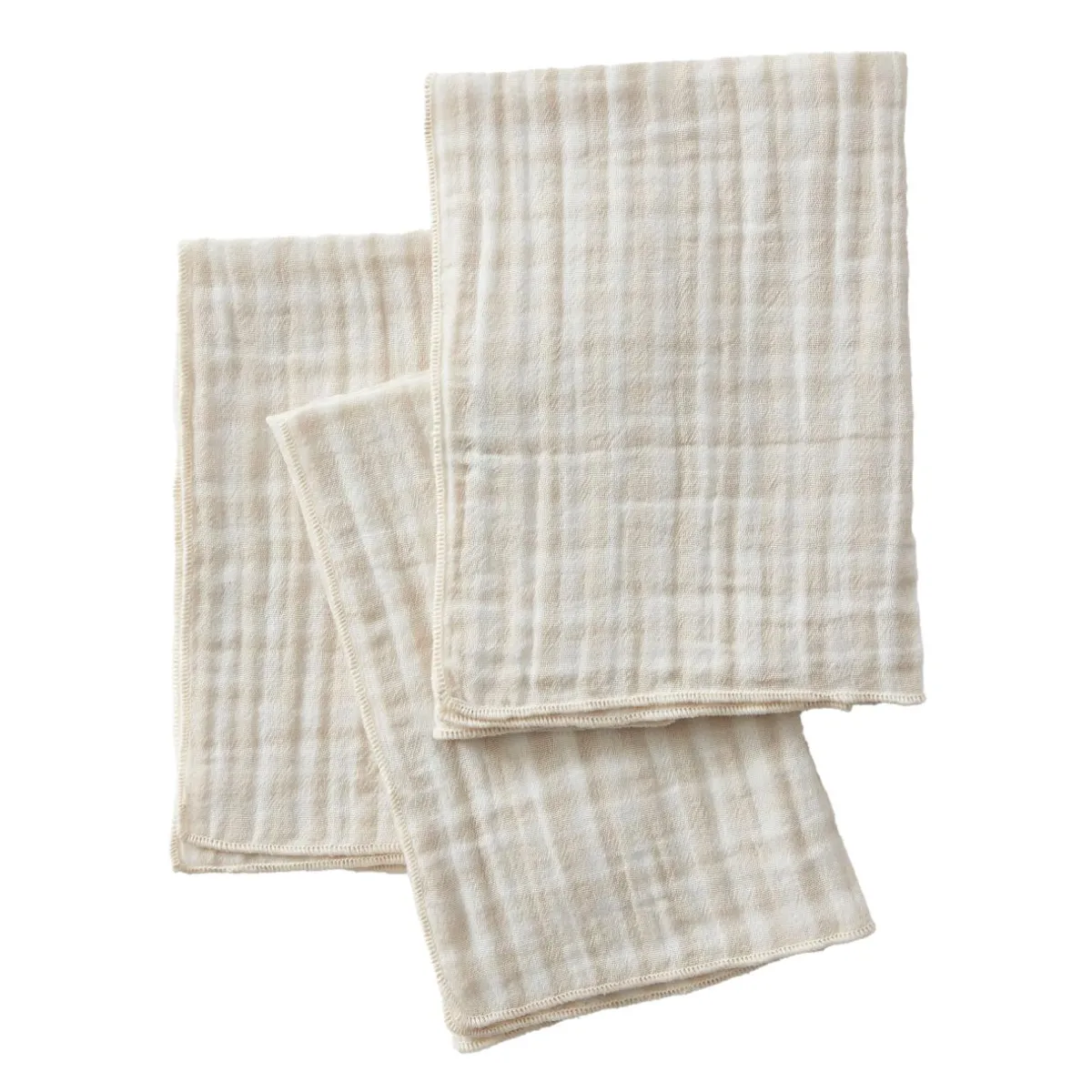 EMINZA Lot de 3 serviettes gaze de coton (40 x 40 cm) Gaïa vichy Beige Hot