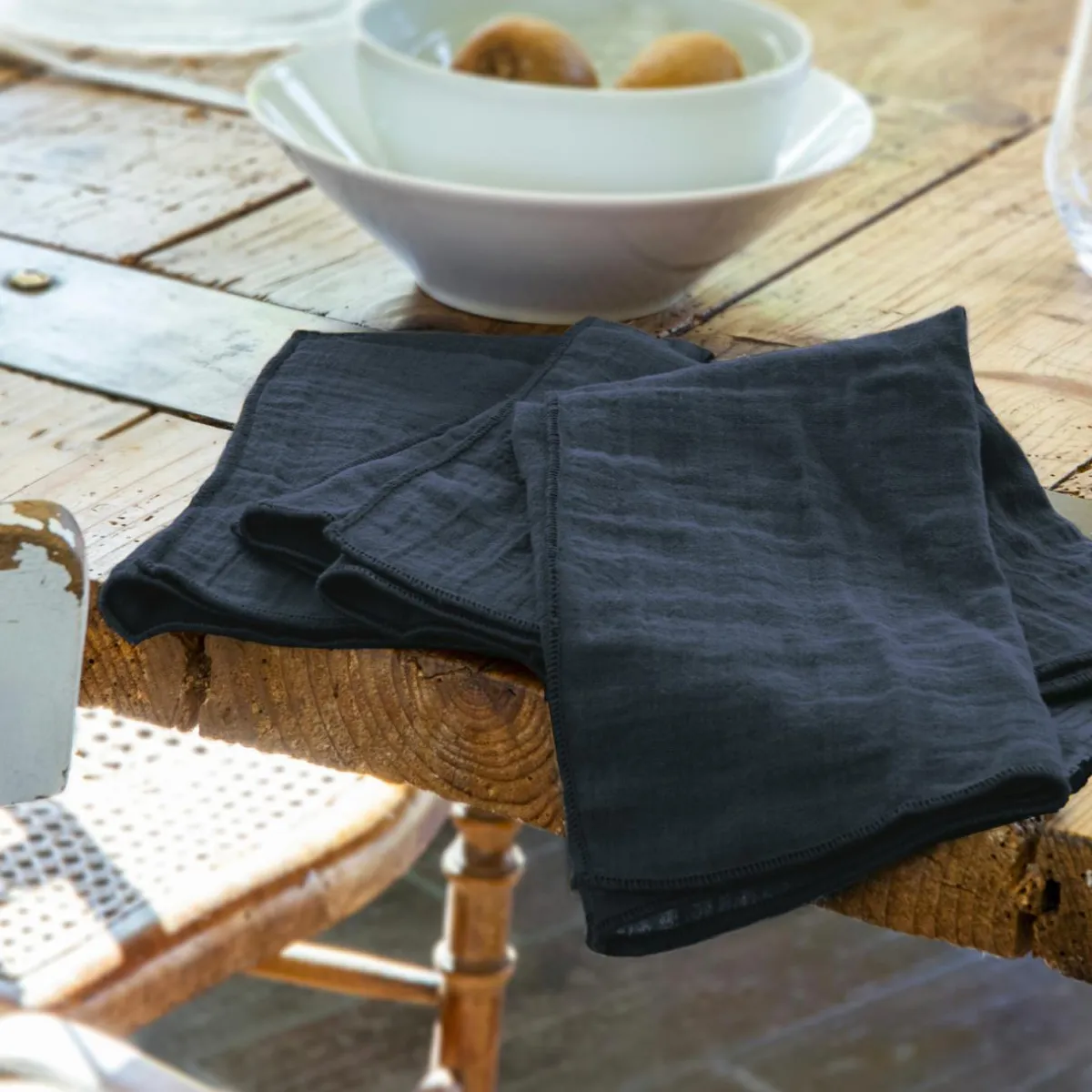 EMINZA Lot de 3 serviettes gaze de coton (40 x 40 cm) Gaïa Bleu nuit Outlet