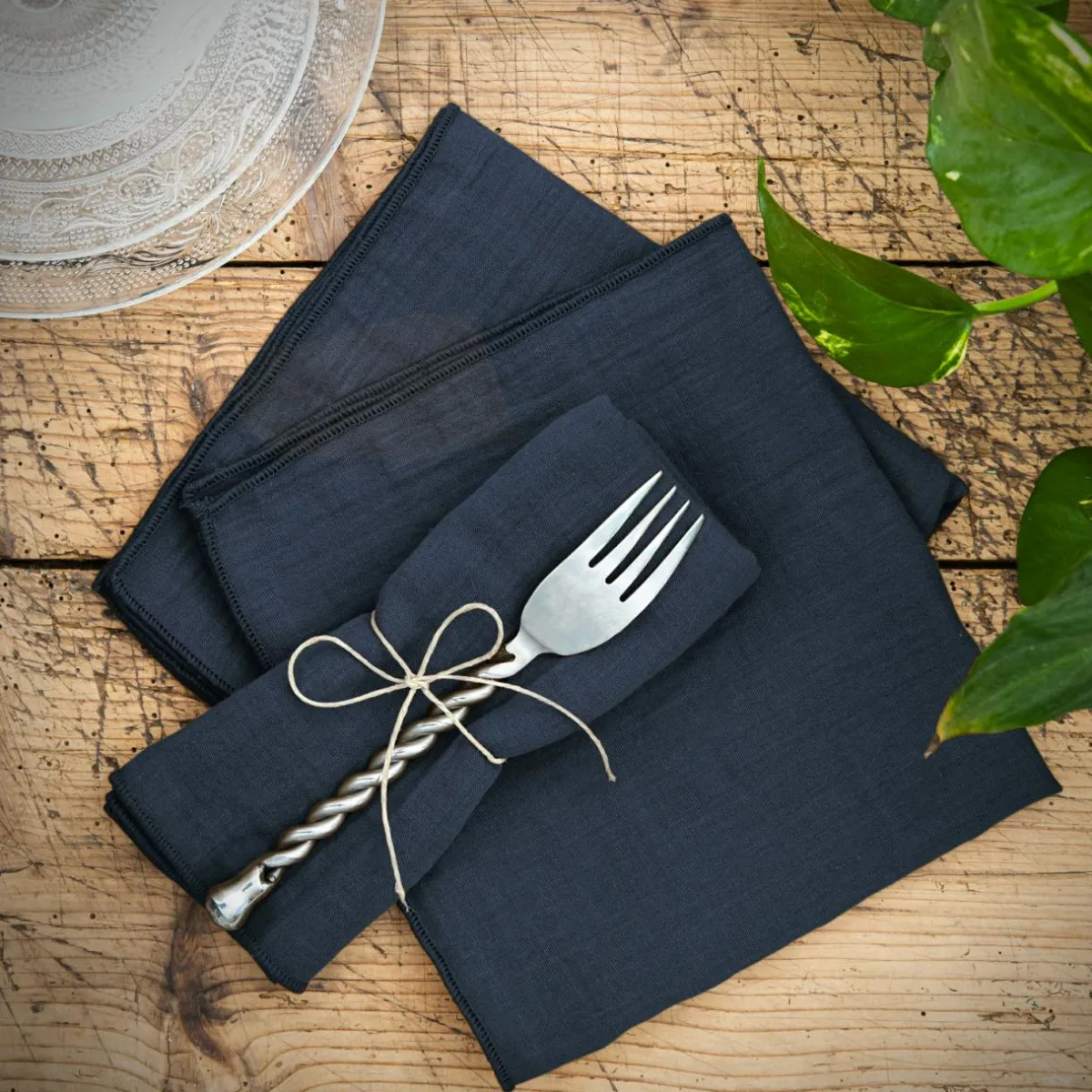 EMINZA Lot de 3 serviettes gaze de coton (40 x 40 cm) Gaïa Bleu nuit Outlet