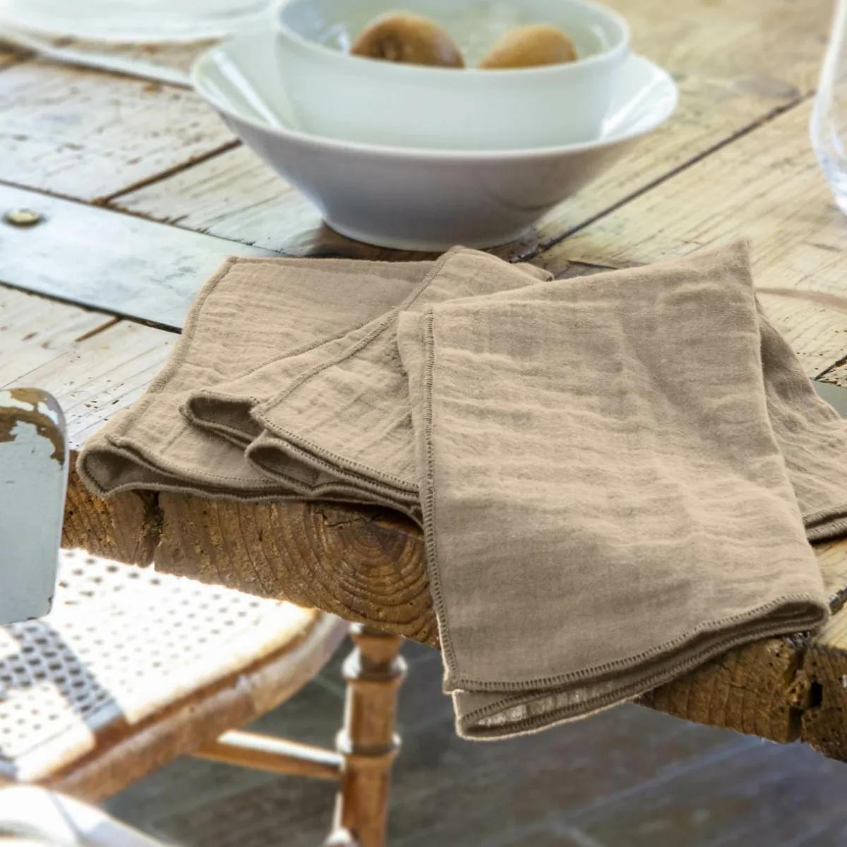 EMINZA Lot de 3 serviettes gaze de coton (40 x 40 cm) Gaïa Ficelle Best