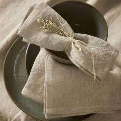 EMINZA Lot de 3 serviettes lin lavé (40 x 40 cm) Louise s Beige Hot