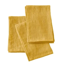 EMINZA Lot de 3 serviettes lin lavé (40 x 40 cm) Louise Jaune moutarde