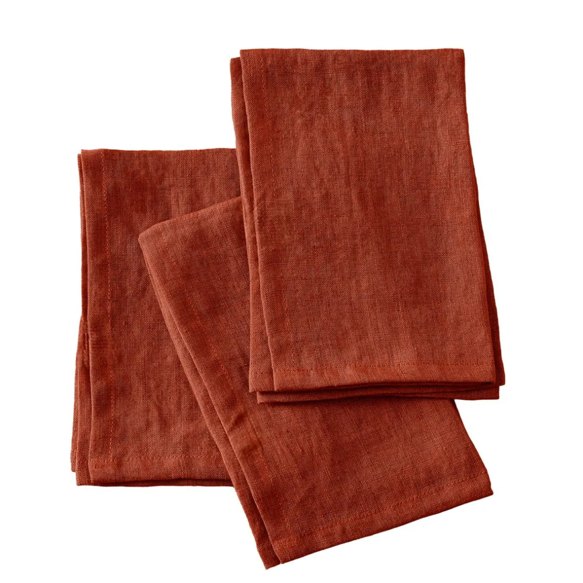EMINZA Lot de 3 serviettes lin lavé (40 x 40 cm) Louise Terracotta Outlet