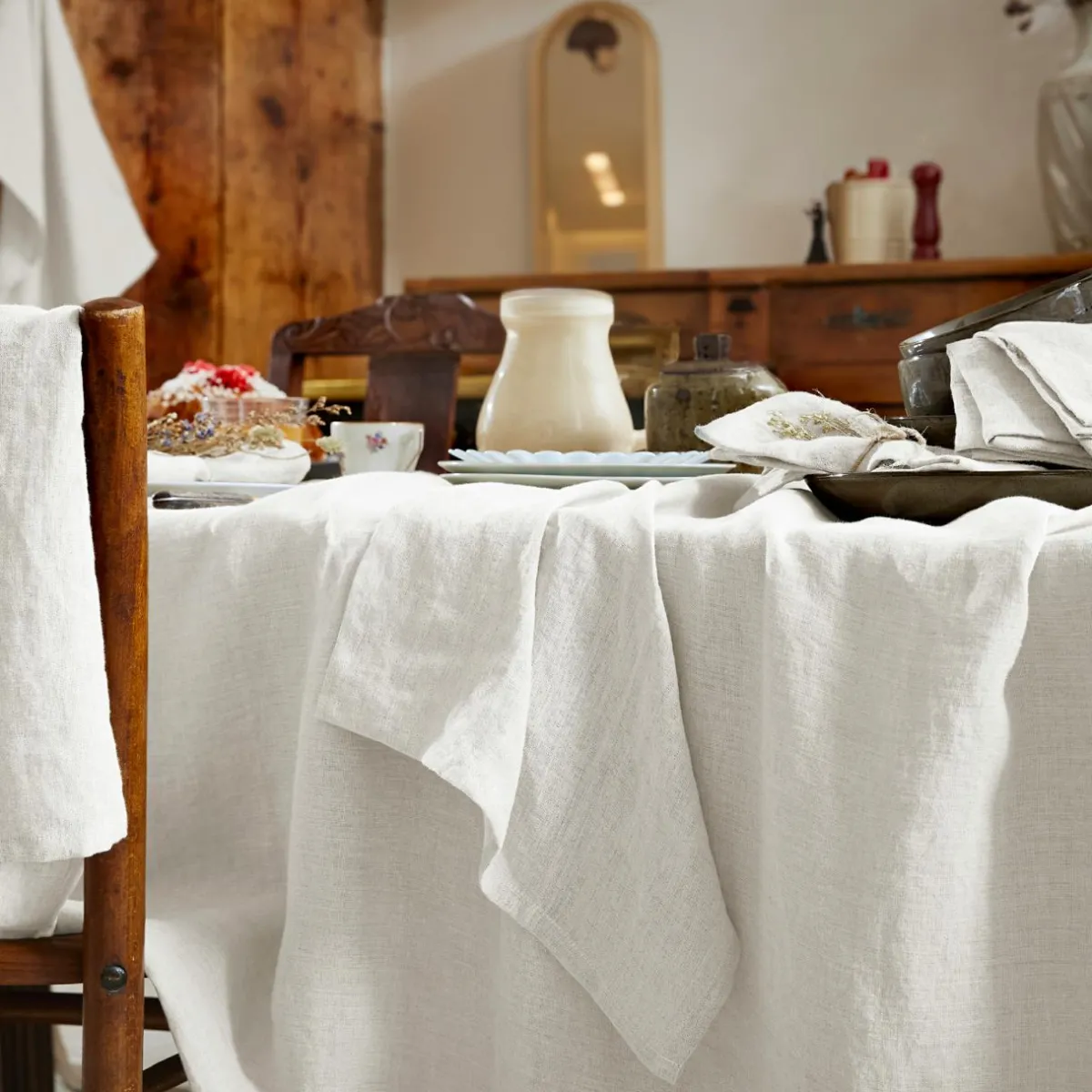 EMINZA Lot de 3 serviettes lin lavé (40 x 40 cm) Louise hes Blanc Online