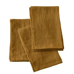 EMINZA Lot de 3 serviettes lin lavé (40 x 40 cm) Louise Caramel Sale