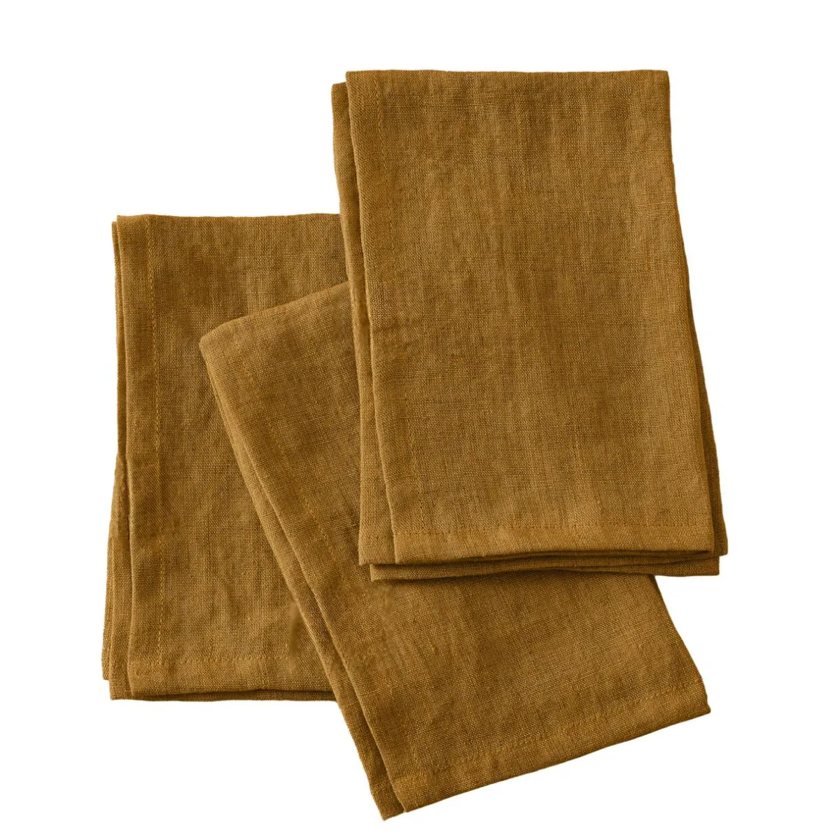 EMINZA Lot de 3 serviettes lin lavé (40 x 40 cm) Louise Caramel Sale