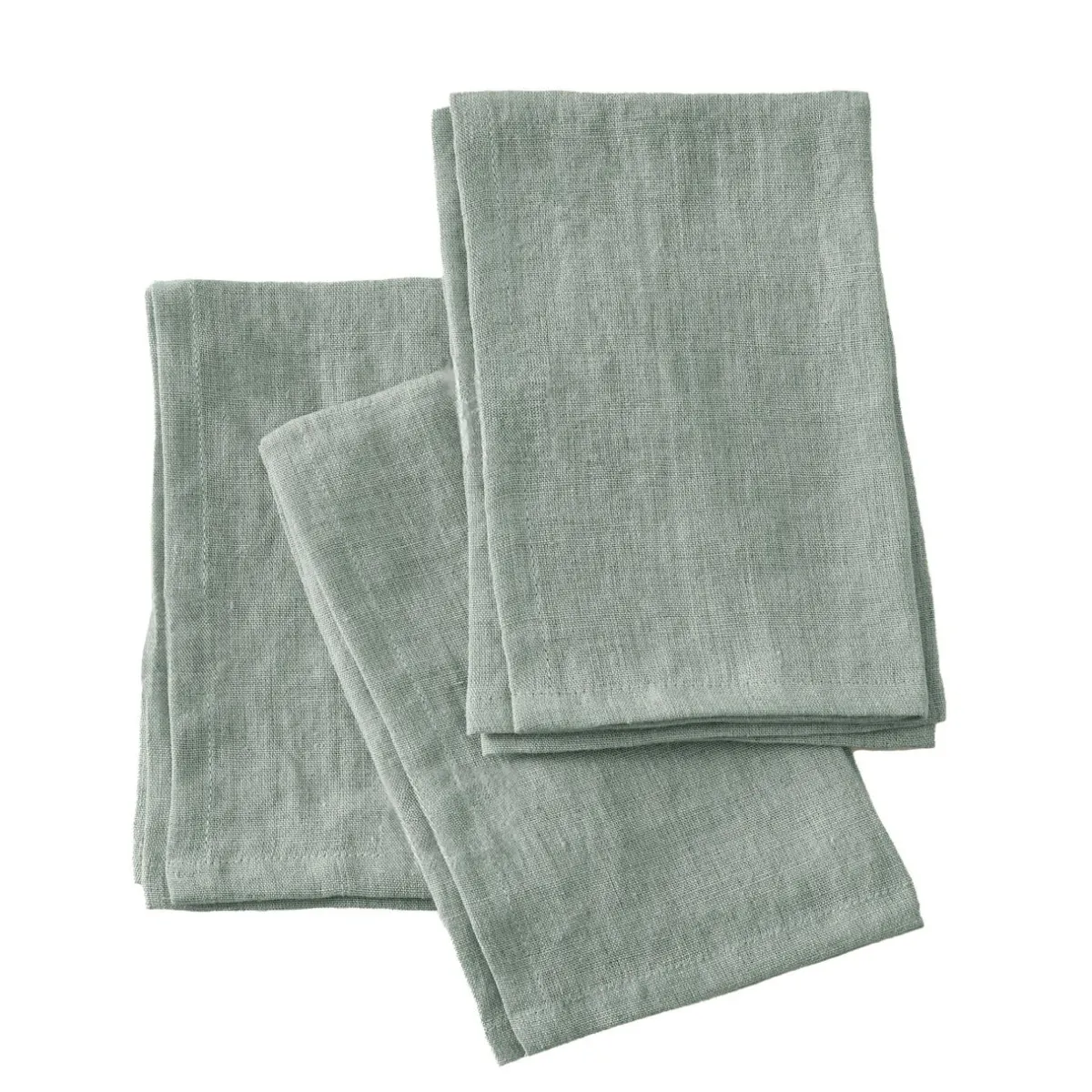 EMINZA Lot de 3 serviettes lin lavé (40 x 40 cm) Louise Vert Eucalyptus Hot