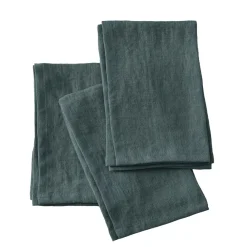 EMINZA Lot de 3 serviettes lin lavé (40 x 40 cm) Louise Gris ardoise New