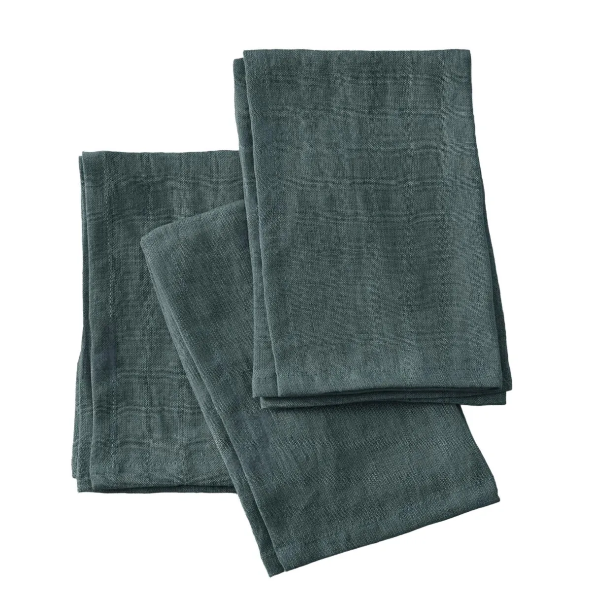 EMINZA Lot de 3 serviettes lin lavé (40 x 40 cm) Louise Gris ardoise New